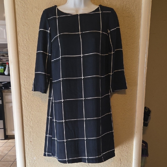 Vero Moda Navy and White Grid Long Sleeve Dress - Picture 1 of 5